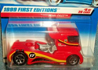 1999 Hot Wheels First Editions 8 Semi - Fast Red Grille 5spk Wheels 914 21061