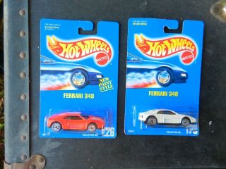 Hot Wheels Set Of 2 White & Fluorescent Pink Ferrari 348 With Silver Ultra Hots