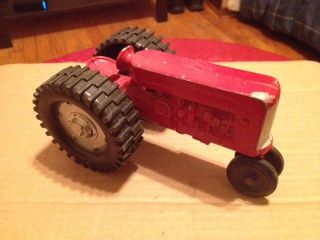 Vintage Lee Toys - Diecast Metal Tractor - Rubber Tires - Red - 6 1/2 " Long