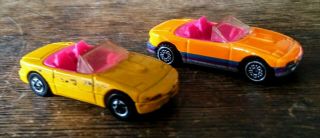 2 Rare Hot Wheels 1990 Mazda Mx - 5 Miata Neon Orange & Yellow With Pink Interior