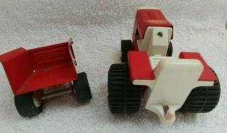 VINTAGE TONKA RED AND WHITE LAWN TRACTOR WITH ATTACHED TRAILER 5