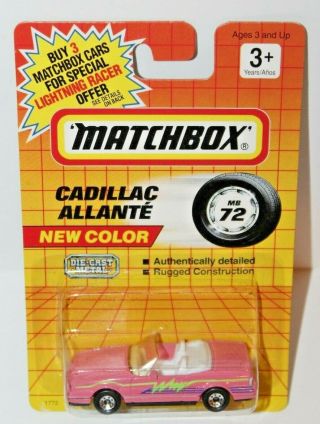 Nip Matchbox Mb 72 Pink Cadillac Allante Die Cast Metal Car