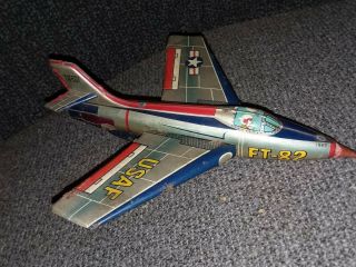 Tin Litho Friction Usaf Toy Plane 9 "