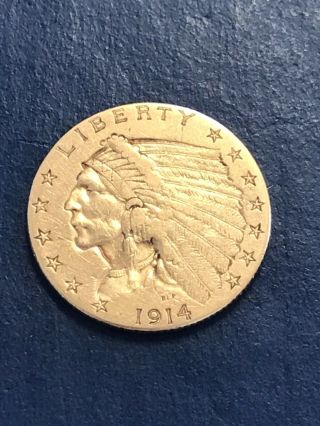 1914 - D 2 1/2 Dollar Gold Indian Head Quarter Eagle
