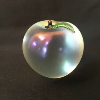 Vintage Orient & Flume Art Glass Iridescent Apple Paperweight Signed
