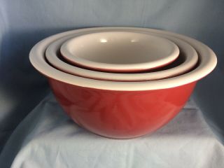 Set Of Three Red Corelle Coordinates Stoneware Mixing Bowls