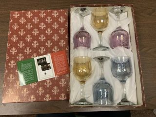 Full Set Of 6 Cristalleria Fratelli Fumo Wine Glasses 3 Colors Italy Christmas