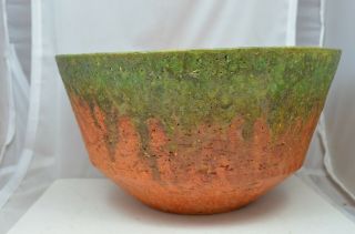 Vintage Mid Century Modern Fantoni for Raymor Pottery Bowl Orange Green Italy 2