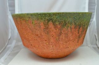 Vintage Mid Century Modern Fantoni for Raymor Pottery Bowl Orange Green Italy 3