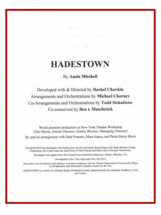 Hadestown York Theatre Workshop Musical Script May 2016