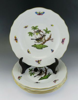 4 Porcelain Fine China Herend Rothschild Bird Lunch/salad/dessert Plates 8 1/4 "