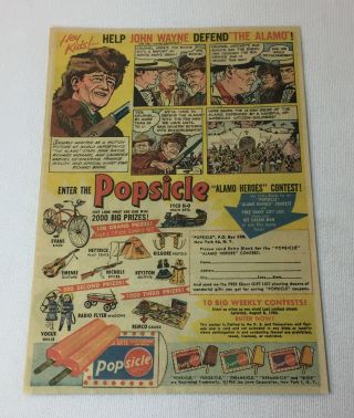 1960 John Wayne Defend The Alamo Popsicle Movie Promo Ad Page