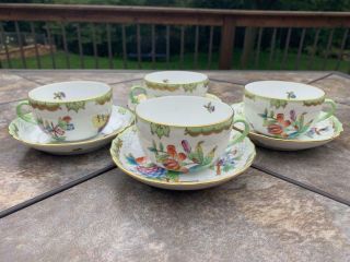 Set Of 4 Canton Tea Cups & Saucer 1726 Herend Queen Victoria China Vbo Teacup