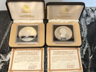 1978 Bahamas 5th Anniversary 2 Coin Silver Proof Set With Case &