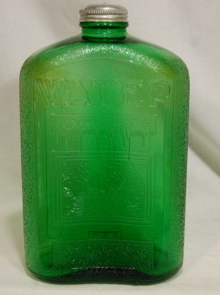 2 Qts Green Refrigerator Water Bottle Vtg Antique 1930s W/ Cap