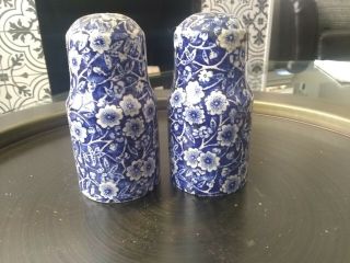 Royal Crownford Staffordshire Calico Blue Salt And Pepper Shakers