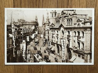China Old Postcard Nanking Road Shops Shanghai To France 1929