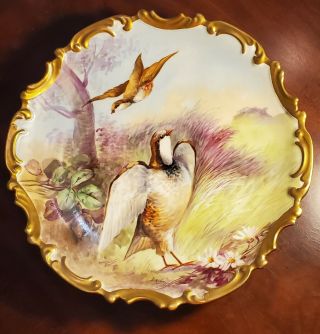 Hand Painted Game Bird Charger Plate Artist Signed Limoges France 13 "