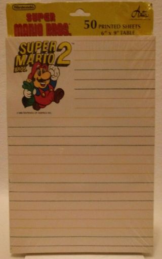 Rare Vintage 1989 Nintendo " Mario Bros 2 " Promo Notepad 50 Printed Sheets