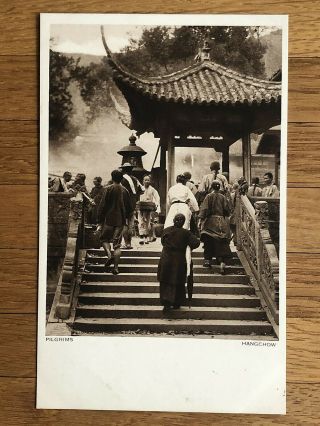 China Old Postcard Chinese People Pavilion Pilgrims Hangchow