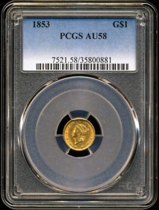 1853 G$1 Liberty Head Gold Dollar Au58 Pcgs 35800881