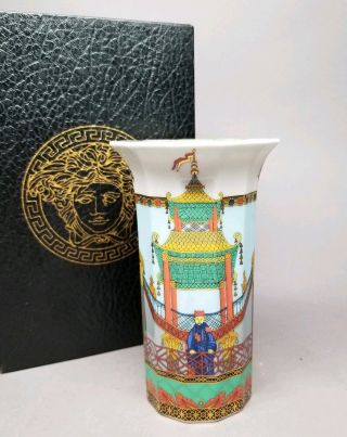 Versace Rosenthal " Le Voyage De Marco Polo " Polygon Porcelain Vase 14 Cm - Rare