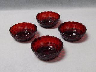Set Of 4 Vintage Anchor Hocking 4.  25 " Royal Ruby Red Bubble Berry Fruit Bowls