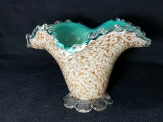 Vintage Murano Art Glass Vase 6 " With Ruffled Top