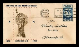 Dr Jim Stamps Us Statue Of Liberty Fifty Years Cachet Cover York 1936