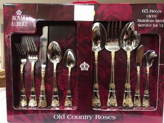 65 Piece Royal Albert Old Country Roses Stainless Steel Flatware With Chest