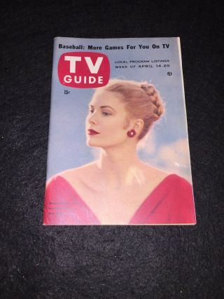 Tv Guide April 14 - 20 1956 Grace Kelly Yankees Dodgers Hitchcock A1