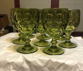 Imperial Glass Ohio Provincial Thumbprint Green Water Goblet 5 - 1/2 Inches 8