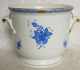 Herend Chinise Bouquet Porcelain Cache Pot/ Ice Bucket - Blue Flowers &gold Rare