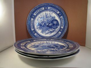 Vintage Royal Doulton Thanksgiving Turkeys Set Of 4 Dinner Plates Flow Blue B