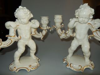Karl Tutter Hutschenreuther Selb Germany Set Of 2 Cherub Double Candleholders