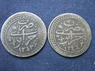 Algeria Ottoman Rule –two Silver 1/4 Budju Coins Dated 1242 (1826) & 1244 (1828)