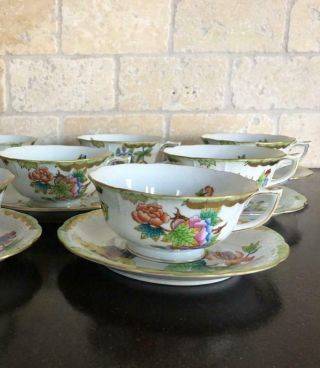 Private Teacups & Saucers 734 Herend Queen Victoria Vbo Tea Cup Set Of 5