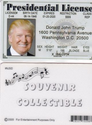 President Of The United States Donald Trump Fake Id Card Drivers License