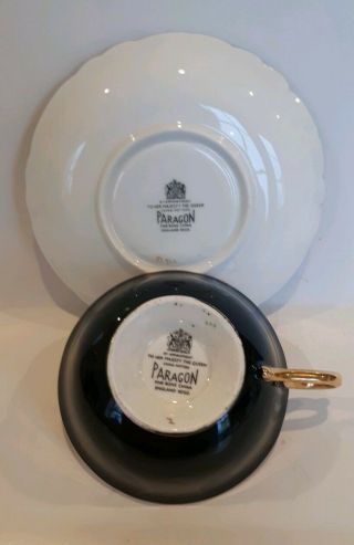 Vintage Paragon Cup And Saucer Black Gold Rose Red Yellow Pink 3