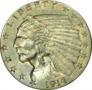 1914 $2.  5 Indian Head Quarter Eagle Ch.  Au