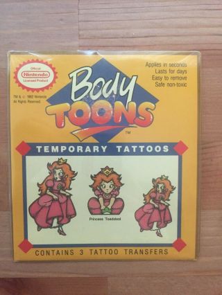 Vtg 1992 Nintendo Princess Peach Mario Bros.  Body Toons Tattoos Rare 90 