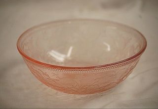 Vintage 30s Strawberry Pink By Us Glass 7 - 1/2 " Large Fruit Bowl Depression Glass