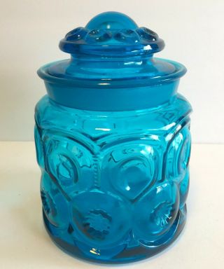 Vintage Le Smith Moon And Stars Blue Canister Jar W/lid 7 "