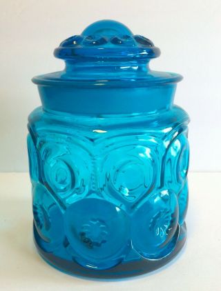 Vintage LE SMITH MOON AND STARS BLUE CANISTER JAR W/LID 7 