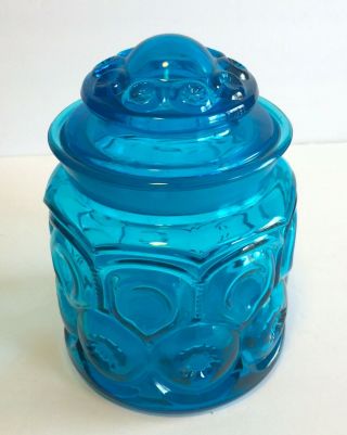 Vintage LE SMITH MOON AND STARS BLUE CANISTER JAR W/LID 7 