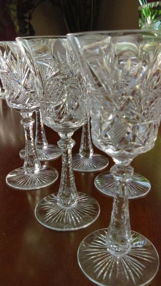 Seven (7) 5 3/4 " Gorgeous Vintage Cut Crystal Wine Glasses Stems - -