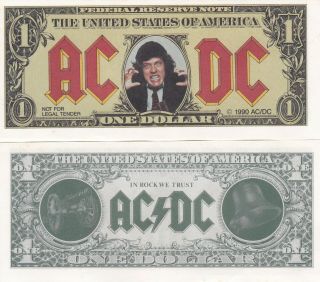 Ac/dc Money Talks Us Promo Only Fake One Dollar Bill 1990 Nm (x2)