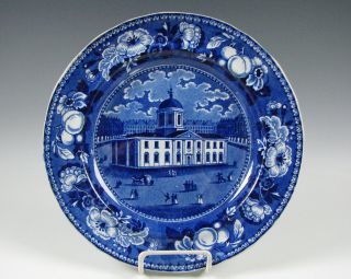 American Historical Dark Blue Staffordshire Court House Baltimore Plate C.  1825