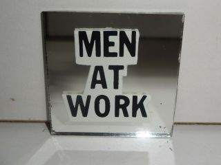 Vintage Men At Work 1970s/80s 2 " X2 " Carnival Mirror Prize Hand Cut Glass Tile