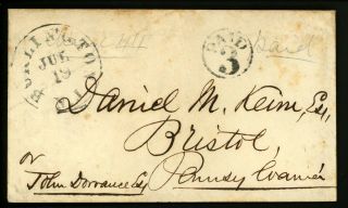 Us Postal History Stampless Cover Burlington Nj 1852 Paid 3 To Bristol Pa